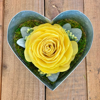 Metal Heart Container with Wood Flower - Mulitple Options Available