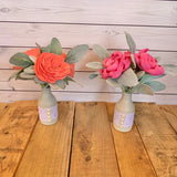 Three Wood Flowers in Lace Vase - Multiple Options Available
