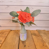Three Wood Flowers in Lace Vase - Multiple Options Available