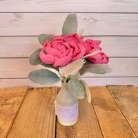 Three Wood Flowers in Lace Vase - Multiple Options Available