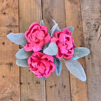 Three Wood Flowers in Lace Vase - Multiple Options Available