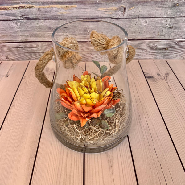 Yellow/Orange Succulent in Glass Vase