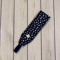 Handmade Buttoned Headbands - Black with White Paw Prints