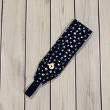 Handmade Buttoned Headbands - Black with White Paw Prints