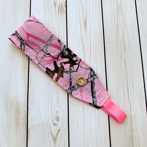 Handmade Buttoned Headbands - Pink Camo