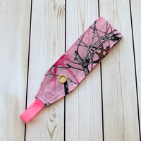 Handmade Buttoned Headbands - Pink Camo