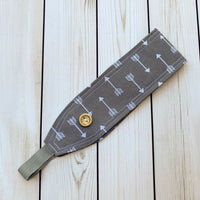 Handmade Buttoned Headbands - Gray Arrows