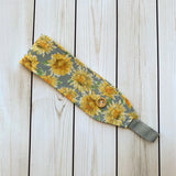 Handmade Buttoned Headbands - Gray Sunflowers