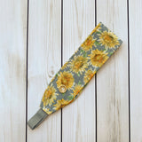 Handmade Buttoned Headbands - Gray Sunflowers