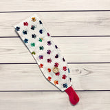 Handmade Buttoned Headbands - White Colorful Paw Prints