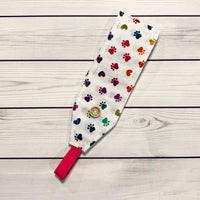 Handmade Buttoned Headbands - White Colorful Paw Prints
