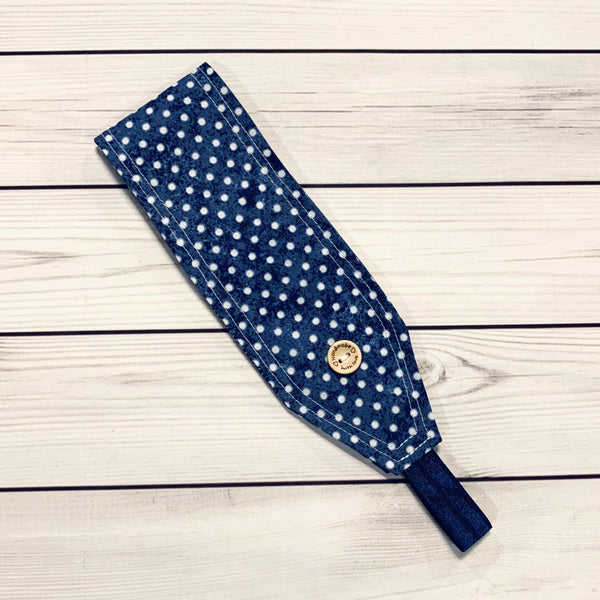 Handmade Buttoned Headbands - Navy Swiss Dots