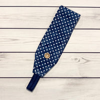 Handmade Buttoned Headbands - Navy Swiss Dots