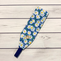 Handmade Buttoned Headbands - Blue Packed Daisy