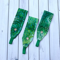 Handmade Buttoned Headbands - Batik Green/Blue Swirls