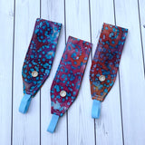 Handmade Buttoned Headbands - Batik Purple/Blue/Orange Dots