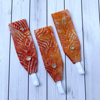 Handmade Buttoned Headbands - Batik Red/Orange/White Lines
