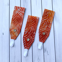 Handmade Buttoned Headbands - Batik Red/Orange/White Lines