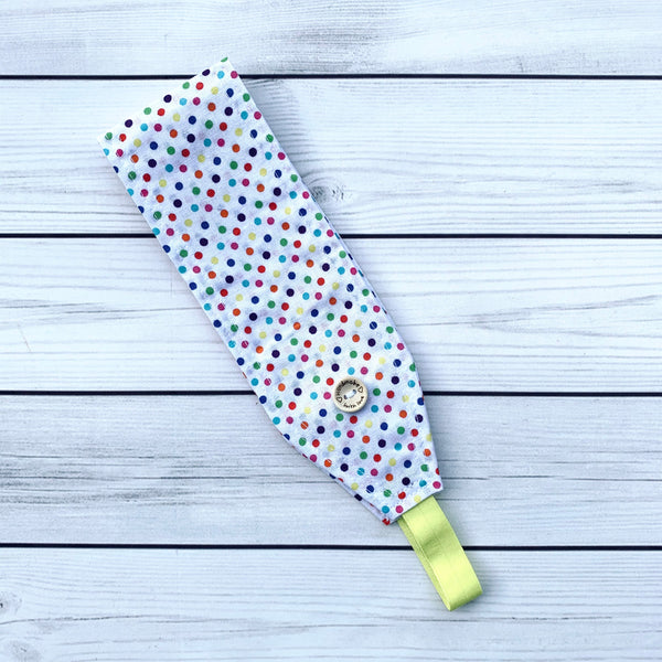 Handmade Buttoned Headbands - Rainbow Polka Dot
