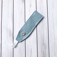 Handmade Buttoned Headbands - Light Blue Gingham