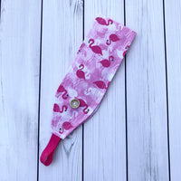 Handmade Buttoned Headbands - Pink Flamingos