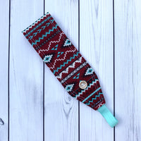 Handmade Buttoned Headbands - Red Southwest Striped