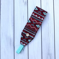 Handmade Buttoned Headbands - Red Southwest Striped
