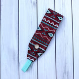 Handmade Buttoned Headbands - Red Southwest Striped
