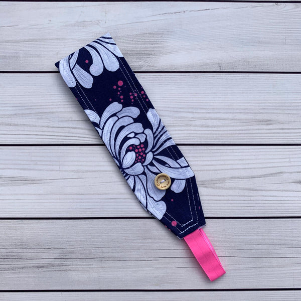 Handmade Buttoned Headbands - Navy & White Floral