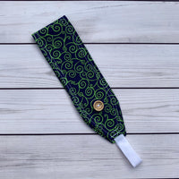 Handmade Buttoned Headbands - Navy with Green Swirls
