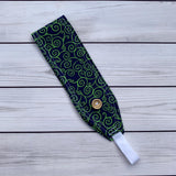 Handmade Buttoned Headbands - Navy with Green Swirls