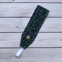 Handmade Buttoned Headbands - Navy with Green Swirls
