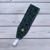 Handmade Buttoned Headbands - Navy with Green Swirls