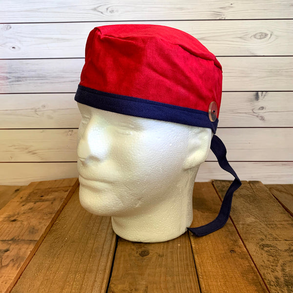 Handmade Buttoned Scrub Caps - Red