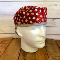 Handmade Buttoned Scrub Caps - Red Stars