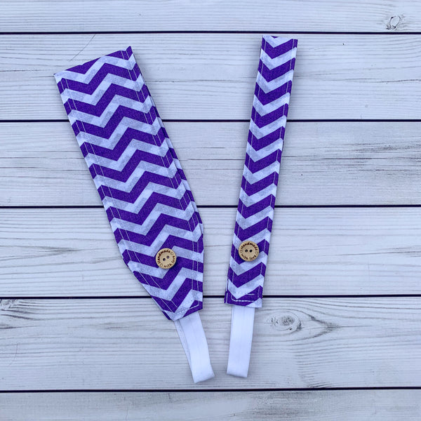 Handmade Buttoned Headbands - Purple Chevron
