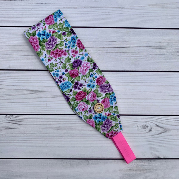 Handmade Buttoned Headbands - Purple & Turquoise Floral