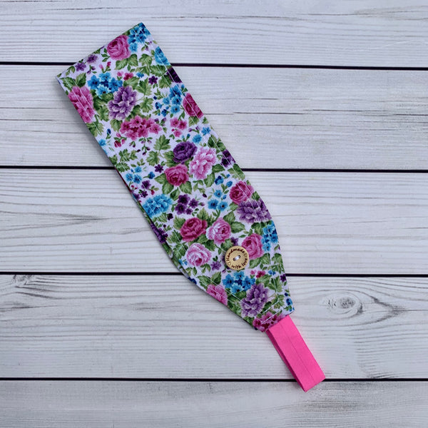 Handmade Buttoned Headbands - Purple & Turquoise Floral