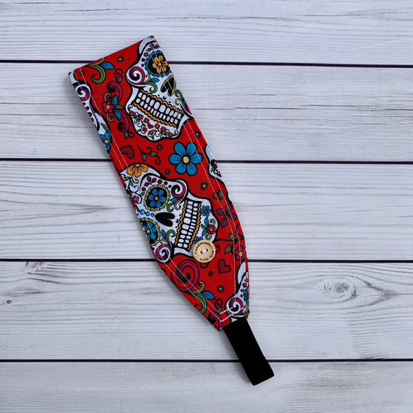 Handmade Buttoned Headbands - Sugar Skull Red