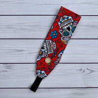 Handmade Buttoned Headbands - Sugar Skull Red
