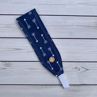 Handmade Buttoned Headbands - Blue Arrows
