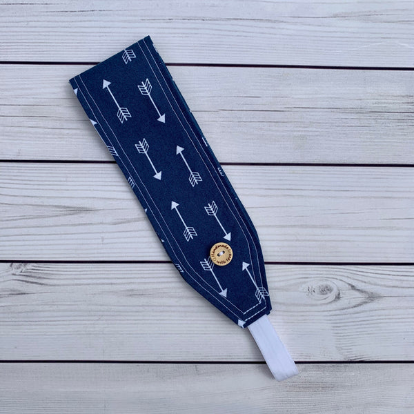 Handmade Buttoned Headbands - Blue Arrows