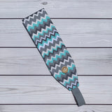 Handmade Buttoned Headbands - Turquoise/Gray Chevron