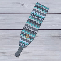 Handmade Buttoned Headbands - Turquoise/Gray Chevron