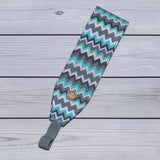 Handmade Buttoned Headbands - Turquoise/Gray Chevron