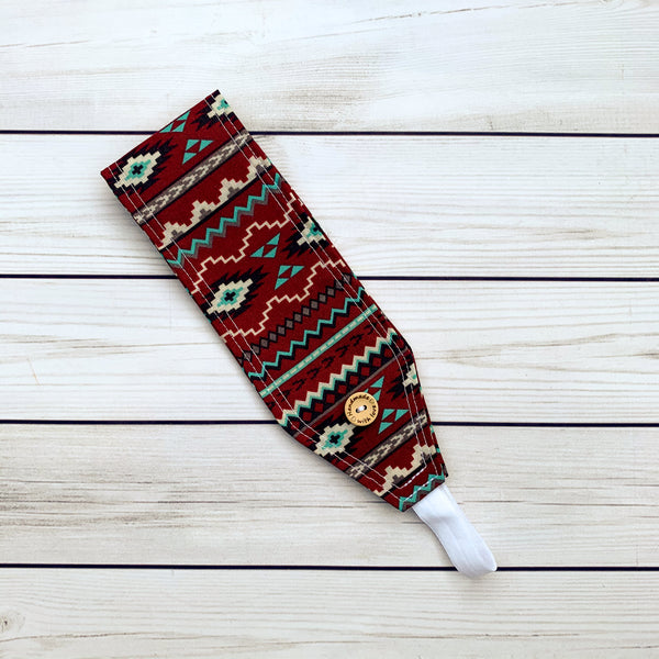 Handmade Buttoned Headbands - Red Southwest Striped