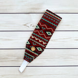 Handmade Buttoned Headbands - Red Southwest Striped