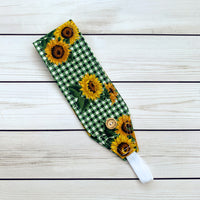 Handmade Buttoned Headbands - Green Gingham Sunflowers