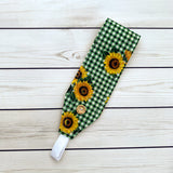 Handmade Buttoned Headbands - Green Gingham Sunflowers