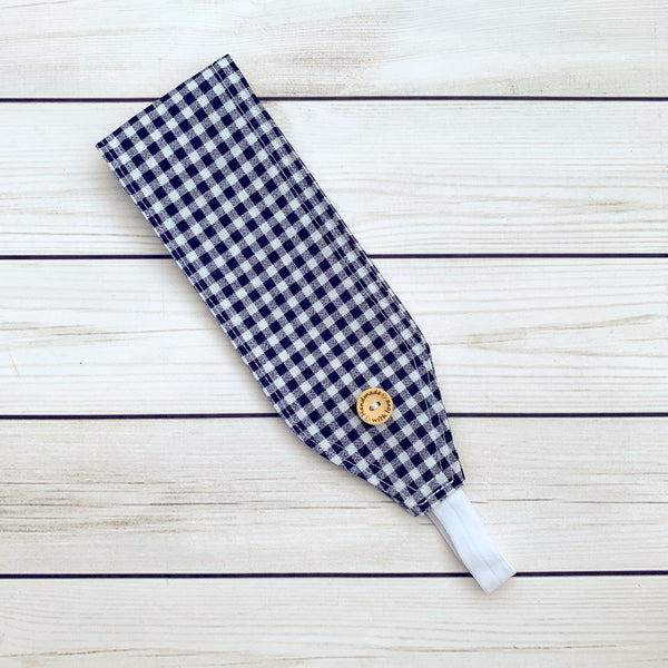 Handmade Buttoned Headbands - Navy Gingham